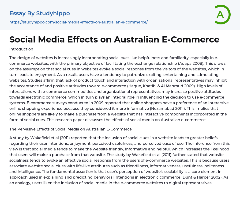 Social Media Effects on Australian E-Commerce Essay Example