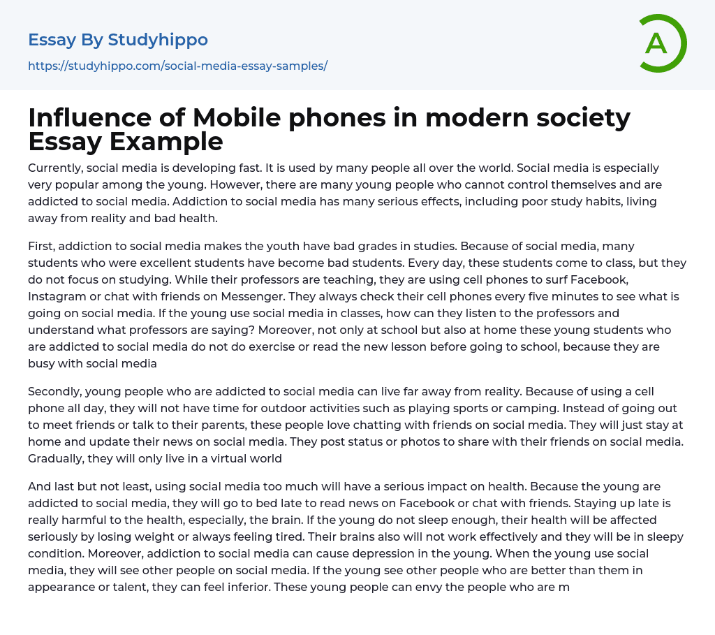 Influence of Mobile phones in modern society Essay Example
