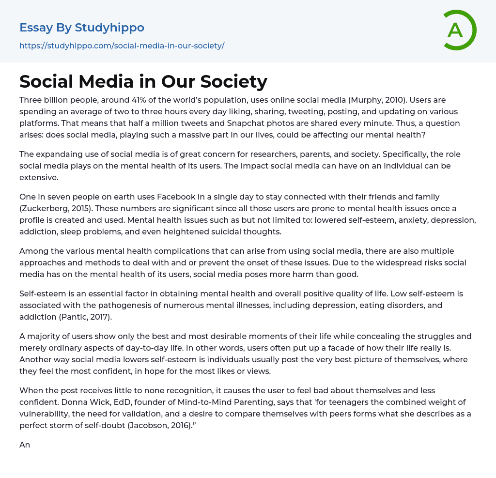 Social Media in Our Society Essay Example