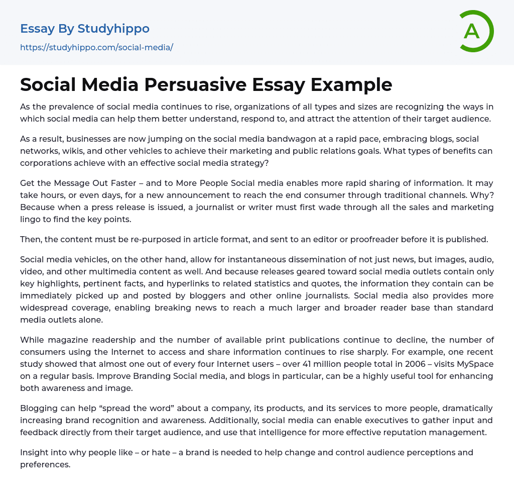 Social Media Persuasive Essay Example