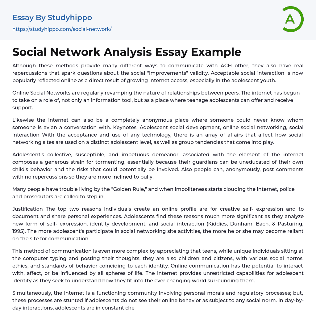 Social Network Analysis Essay Example