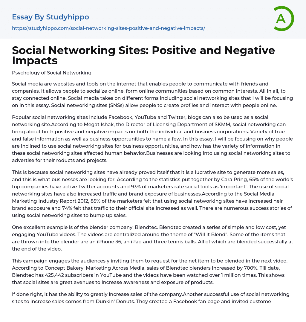 social networking sites negative impact essay