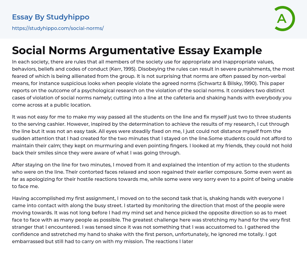 Social Norms Argumentative Essay Example