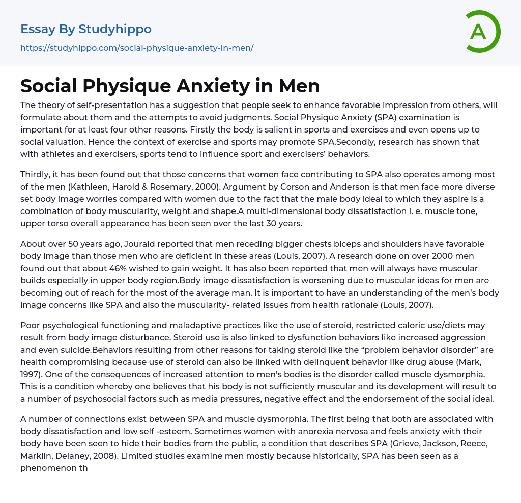 Social Physique Anxiety in Men Essay Example