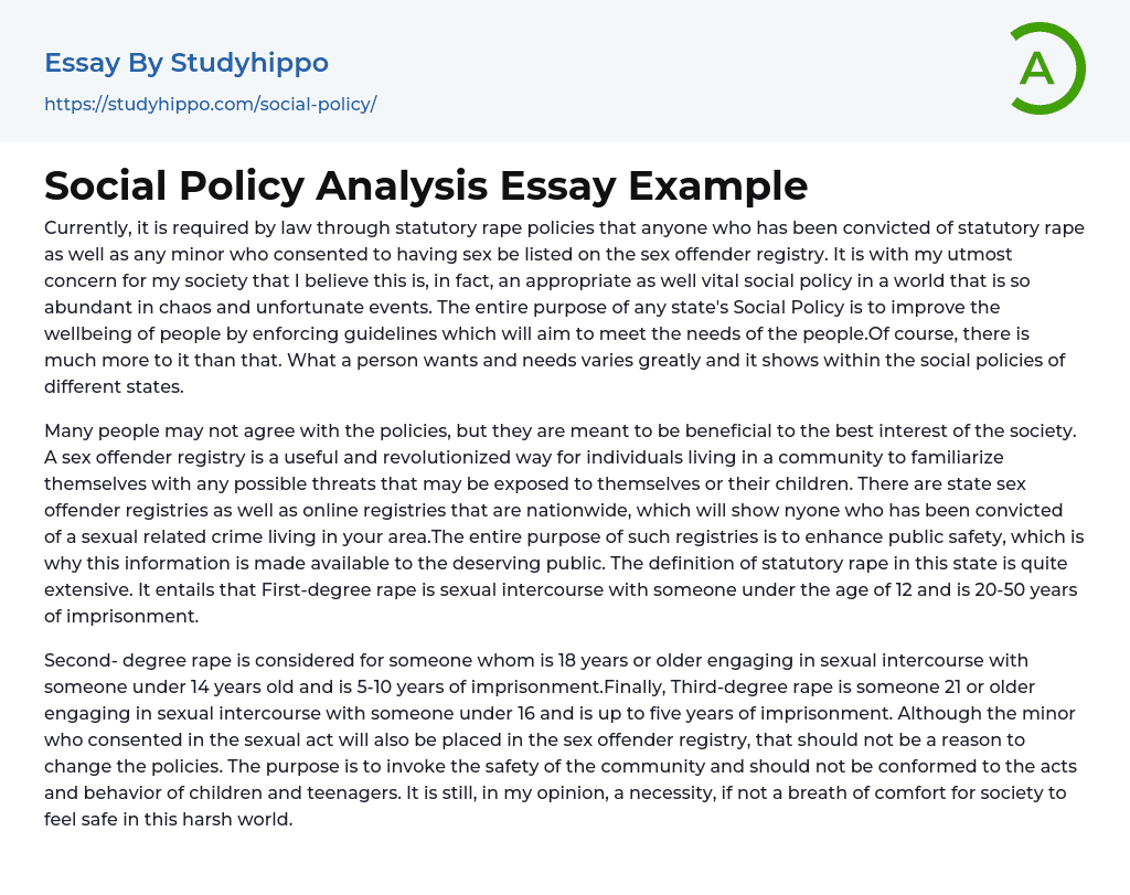 Social Policy Analysis Essay Example