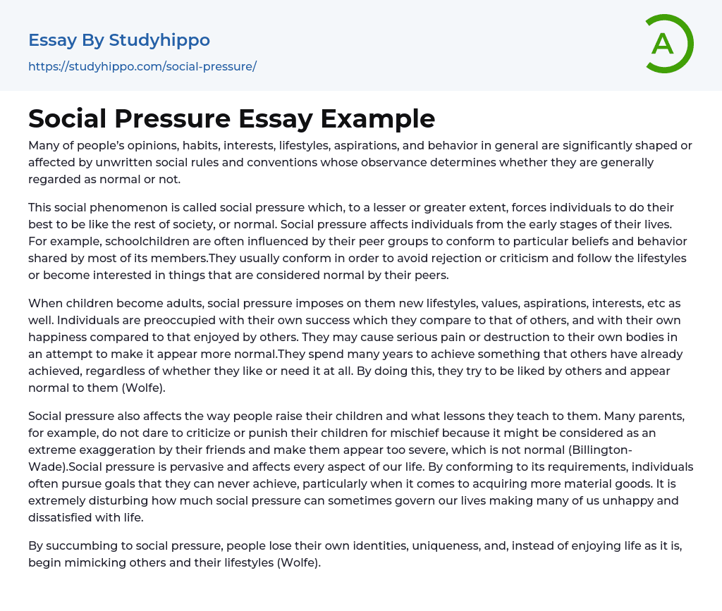 Social Pressure Essay Example