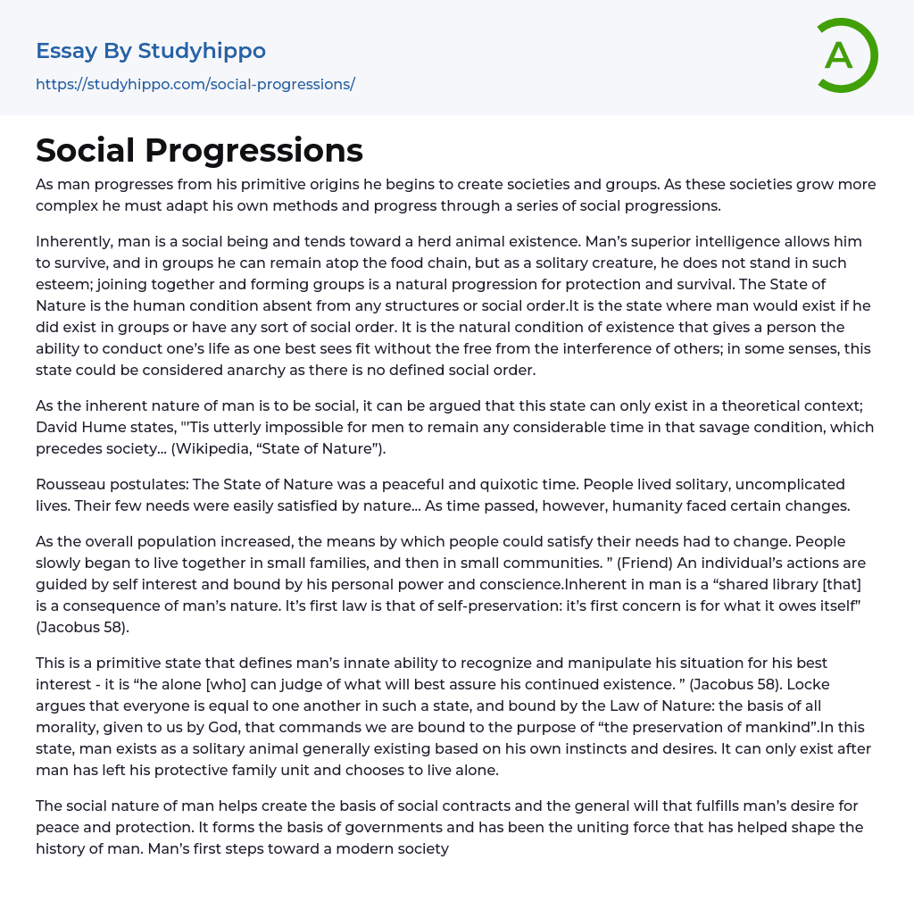 Social Progressions Essay Example