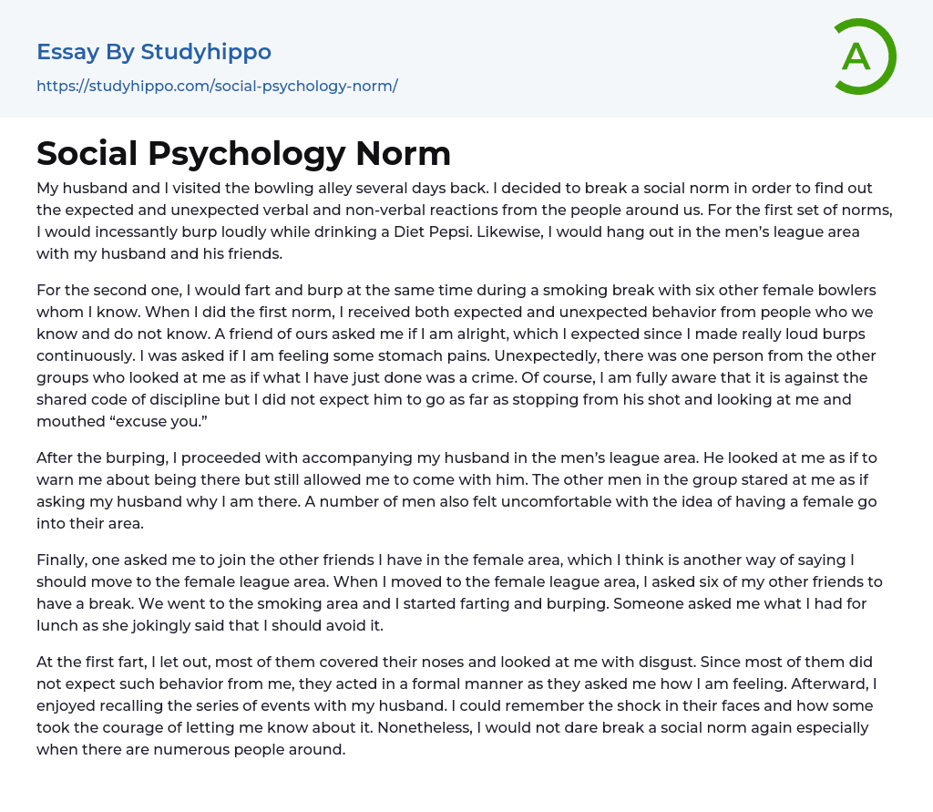 Social Psychology Norm Essay Example