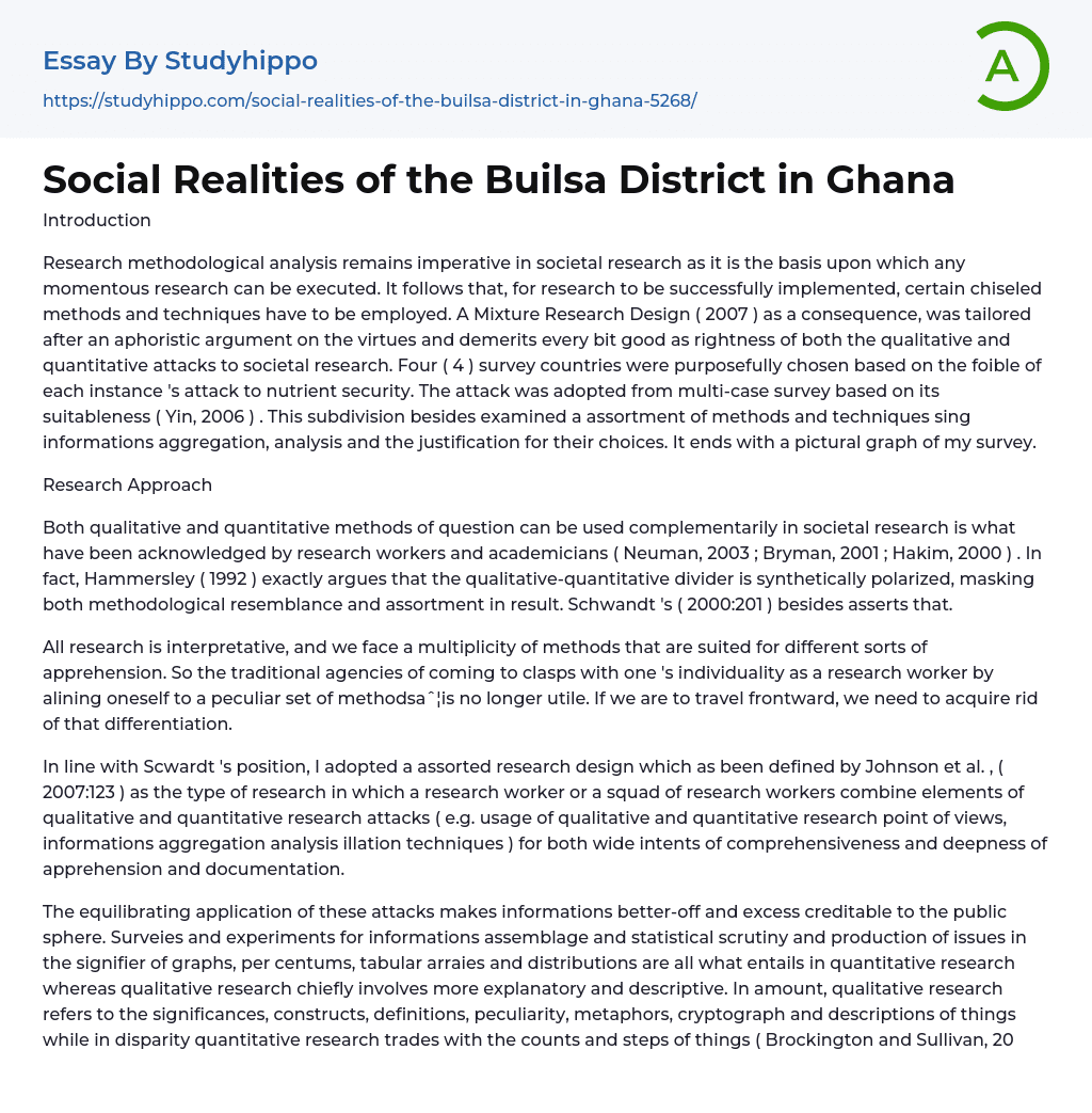 Social Realities of the Builsa District in Ghana Essay Example