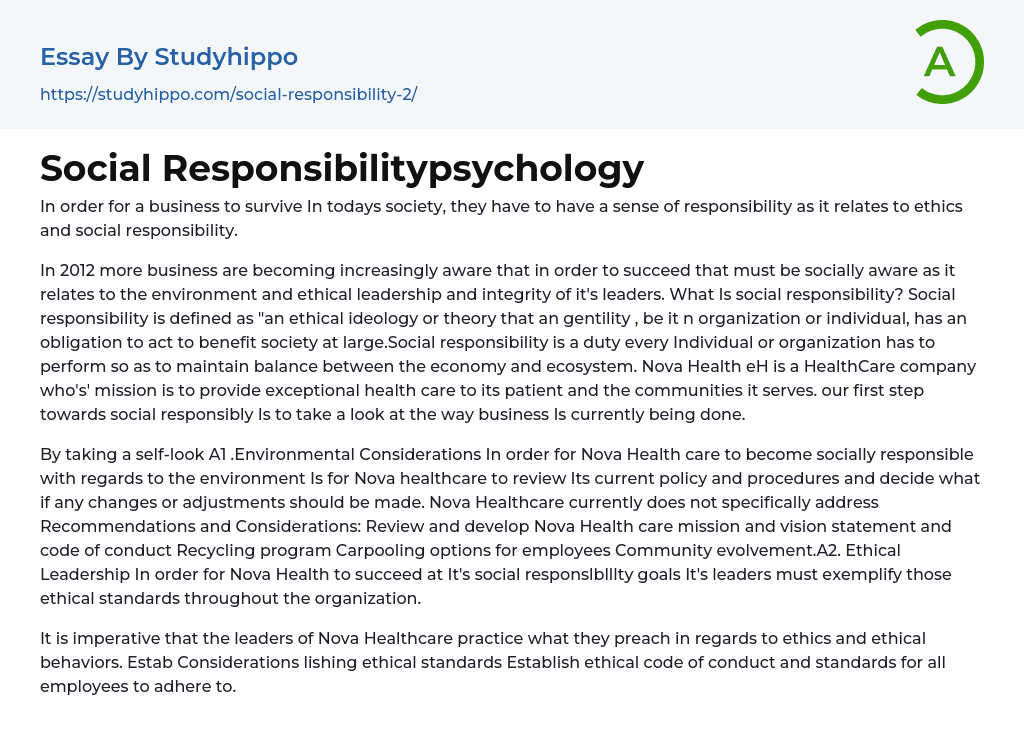 Social Responsibilitypsychology Essay Example