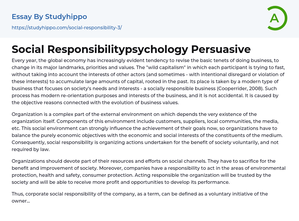 Social Responsibilitypsychology Persuasive Essay Example
