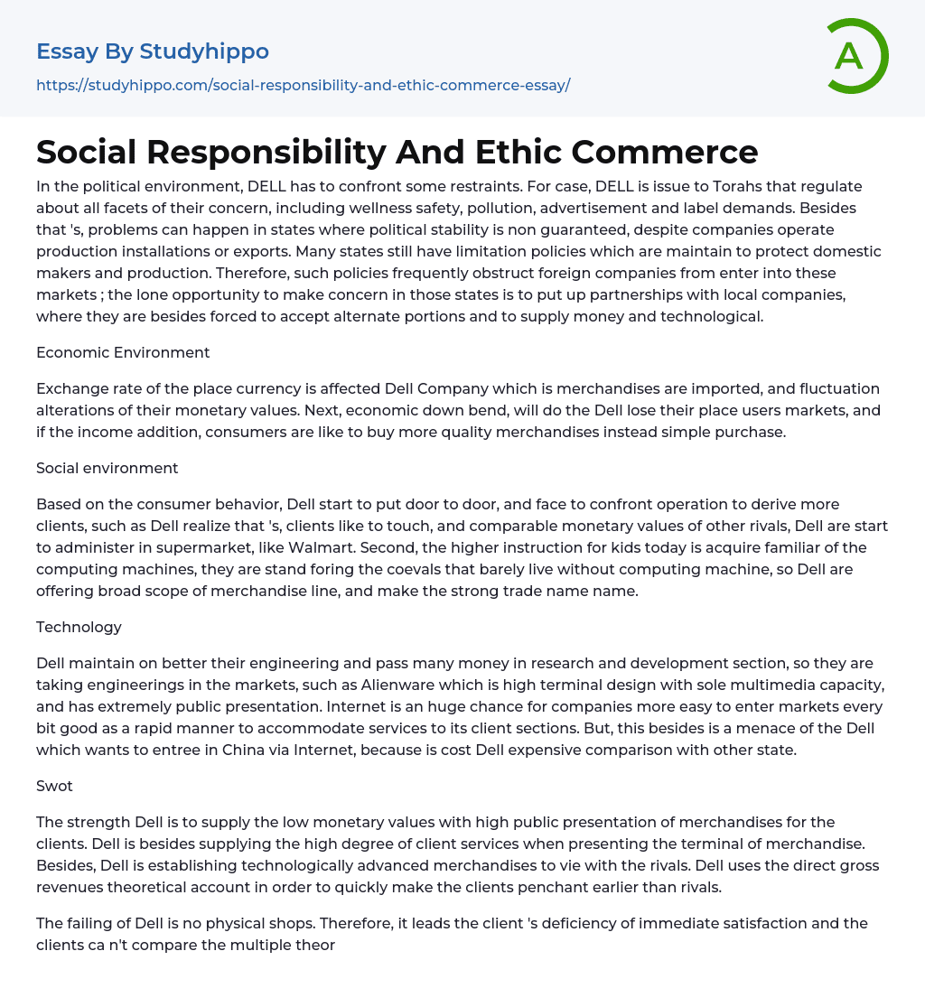 Social Responsibility And Ethic Commerce Essay Example