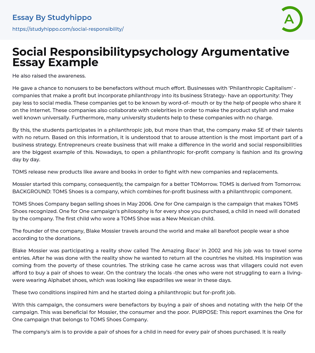 Social Responsibilitypsychology Argumentative Essay Example