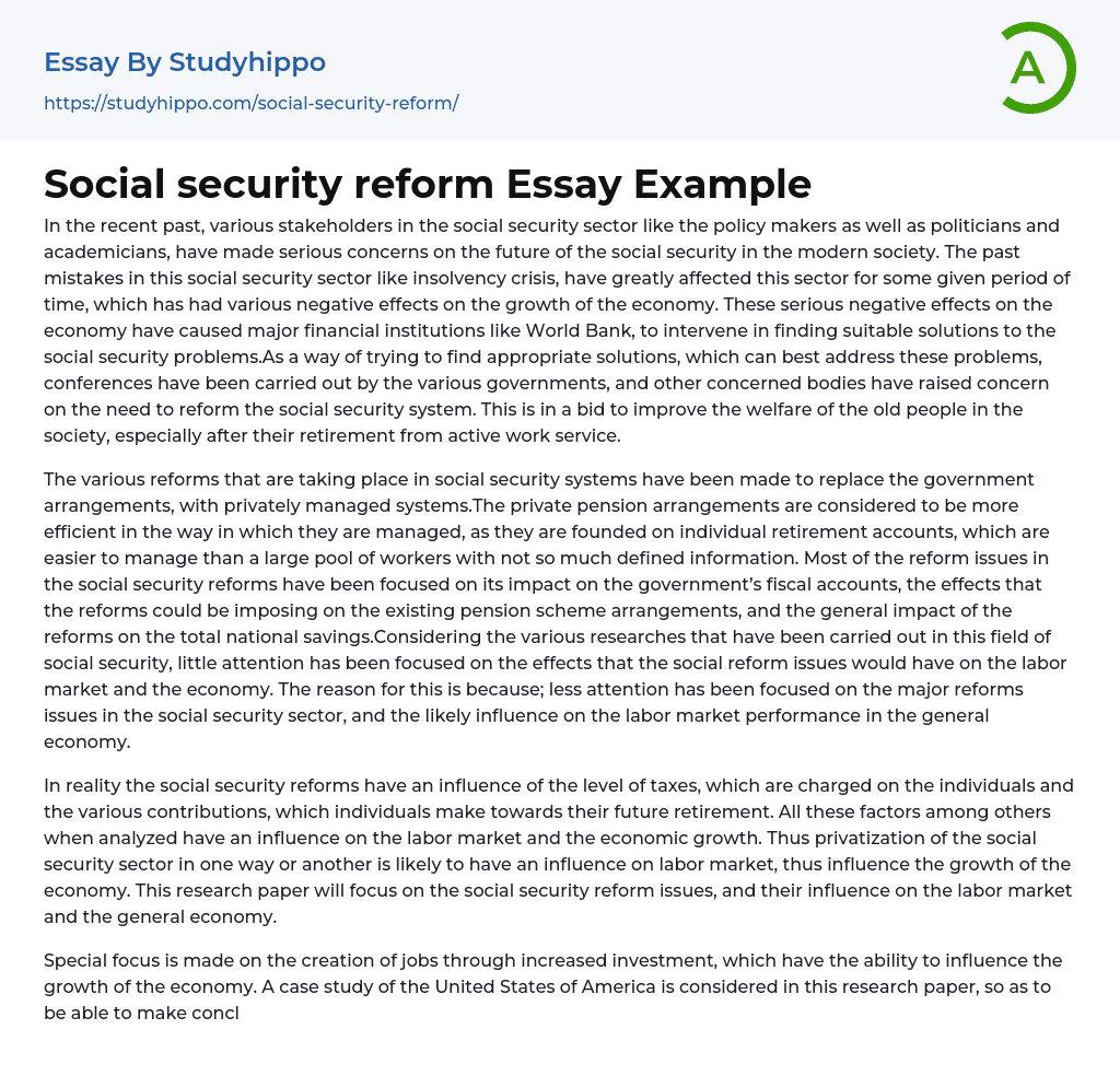 Social security reform Essay Example