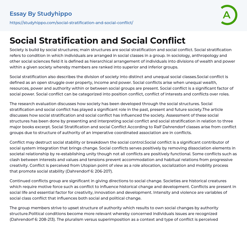 Social Stratification and Social Conflict Essay Example