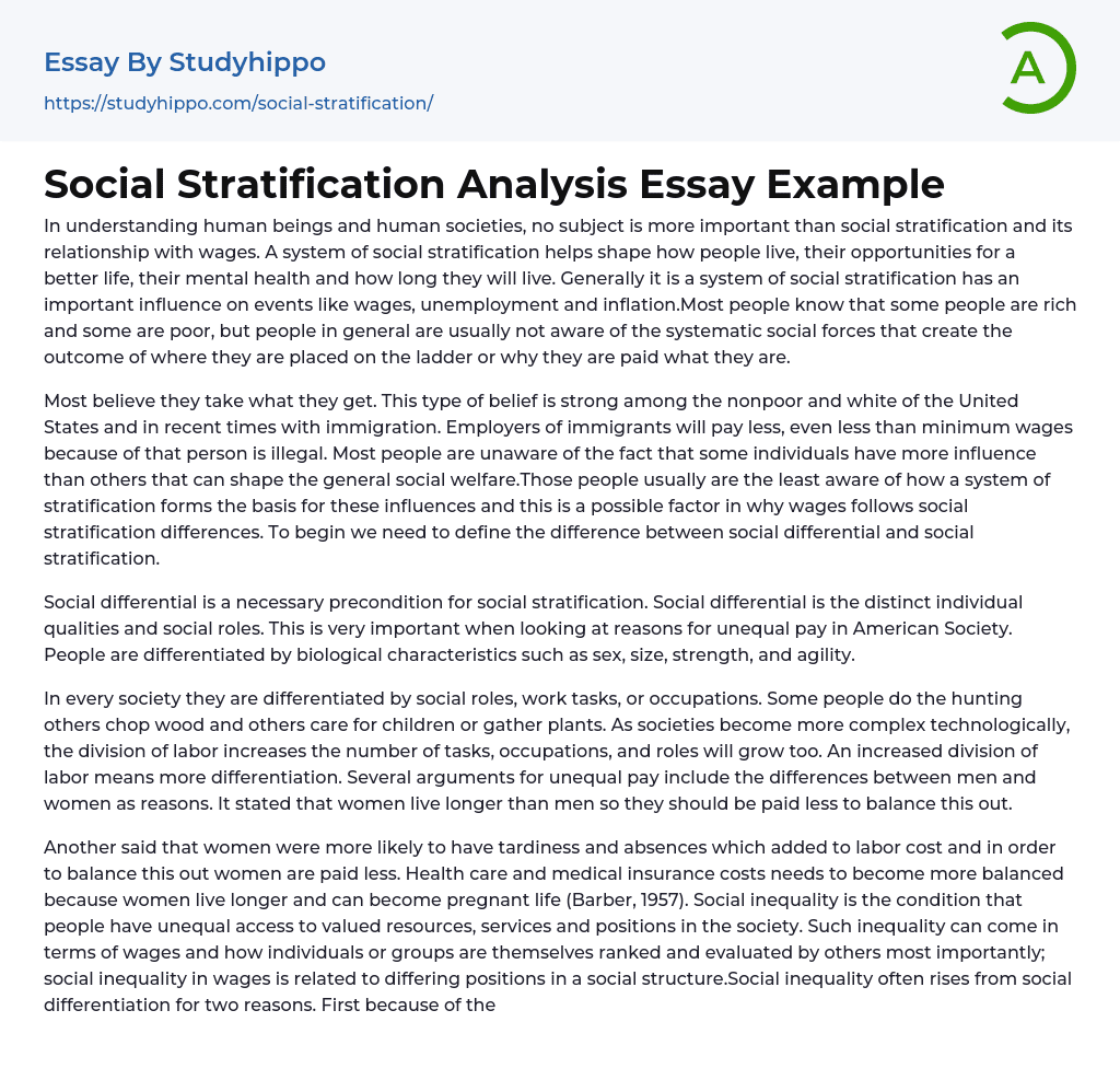 Social Stratification Analysis Essay Example