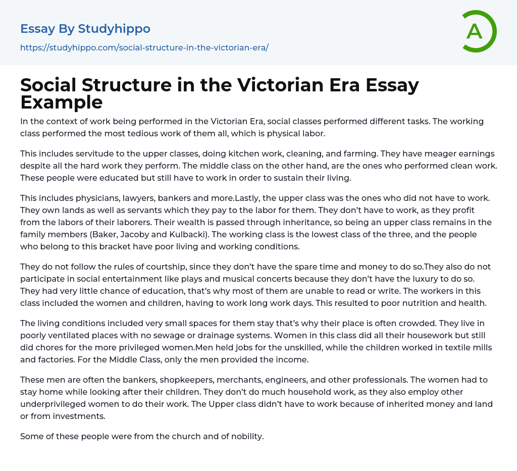 Social Structure in the Victorian Era Essay Example