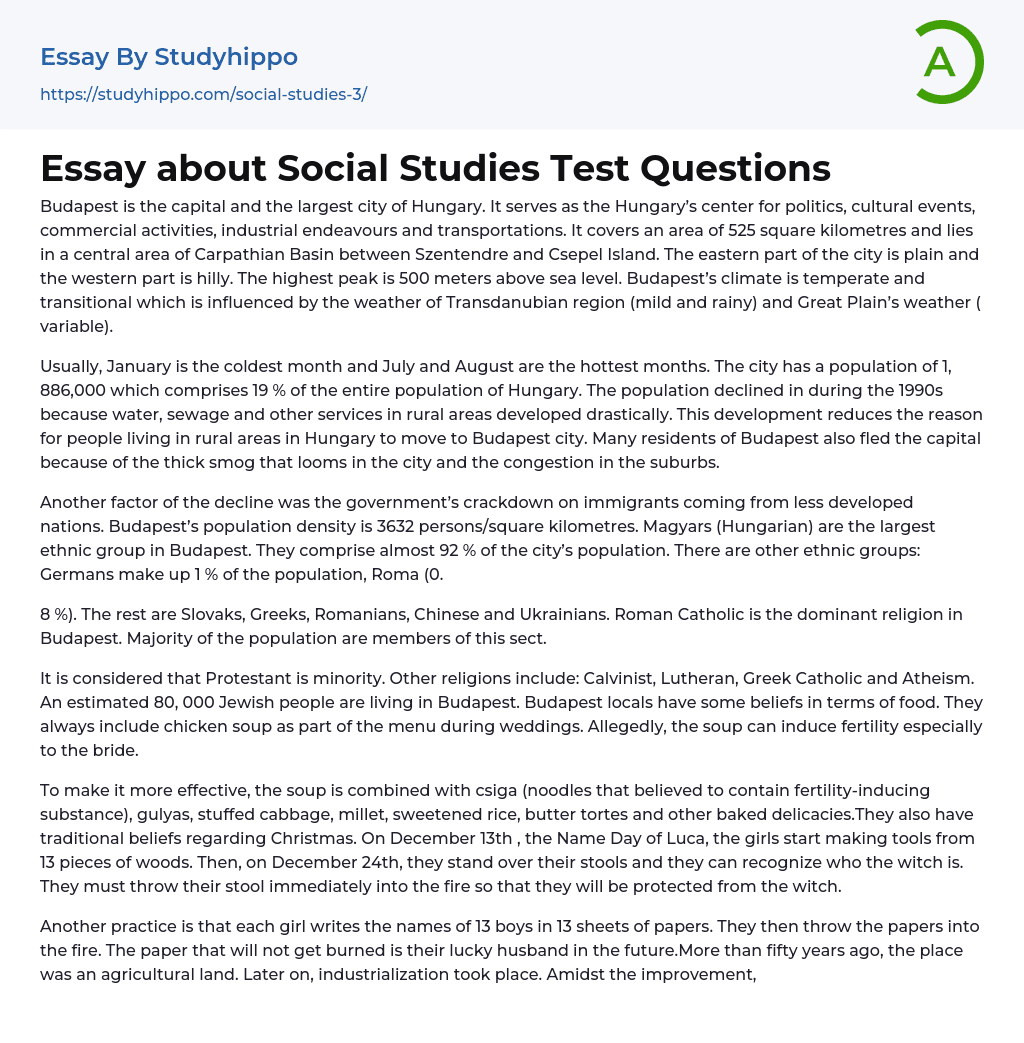 Essay about Social Studies Test Questions