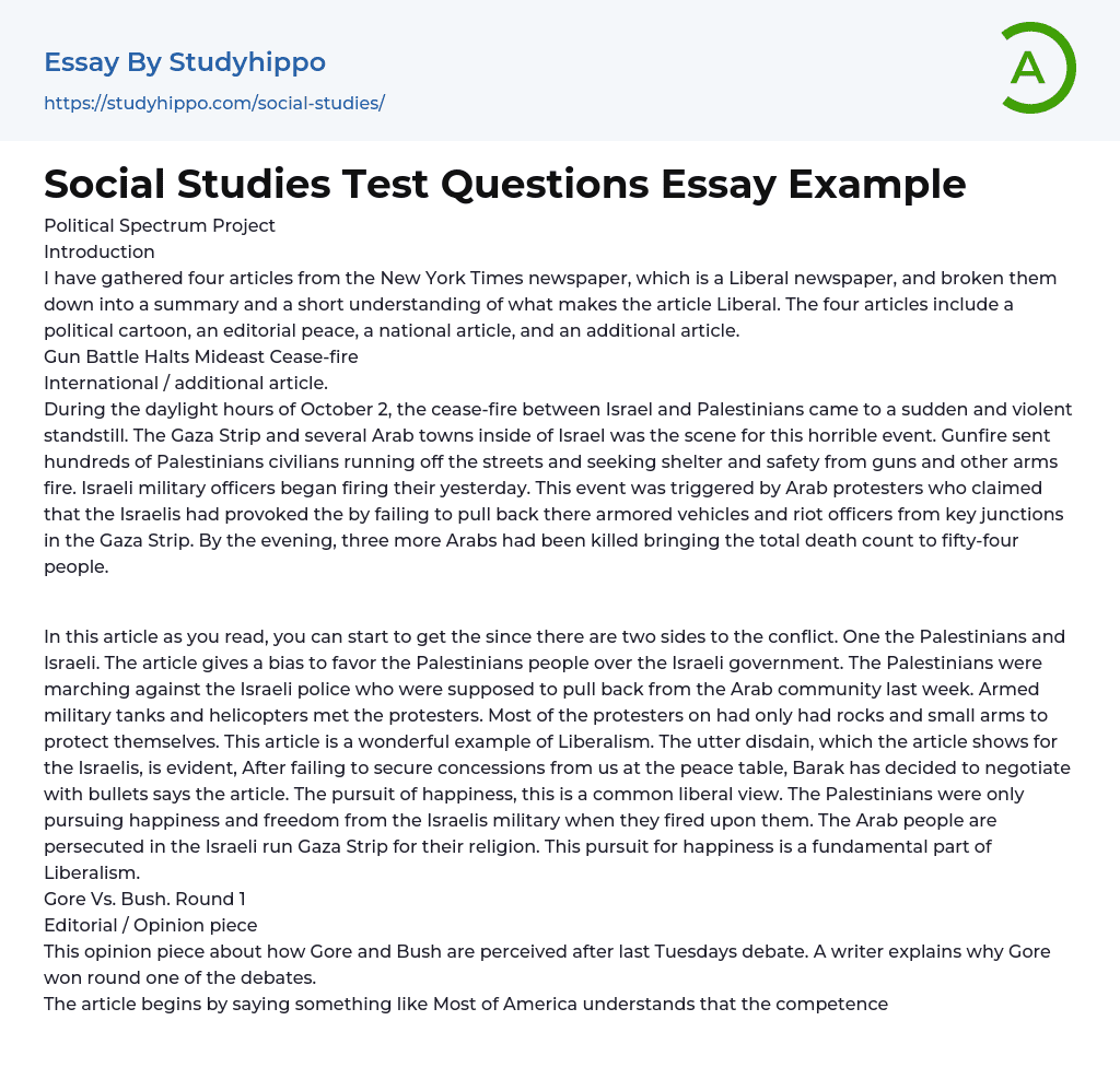 Social Studies Test Questions Essay Example