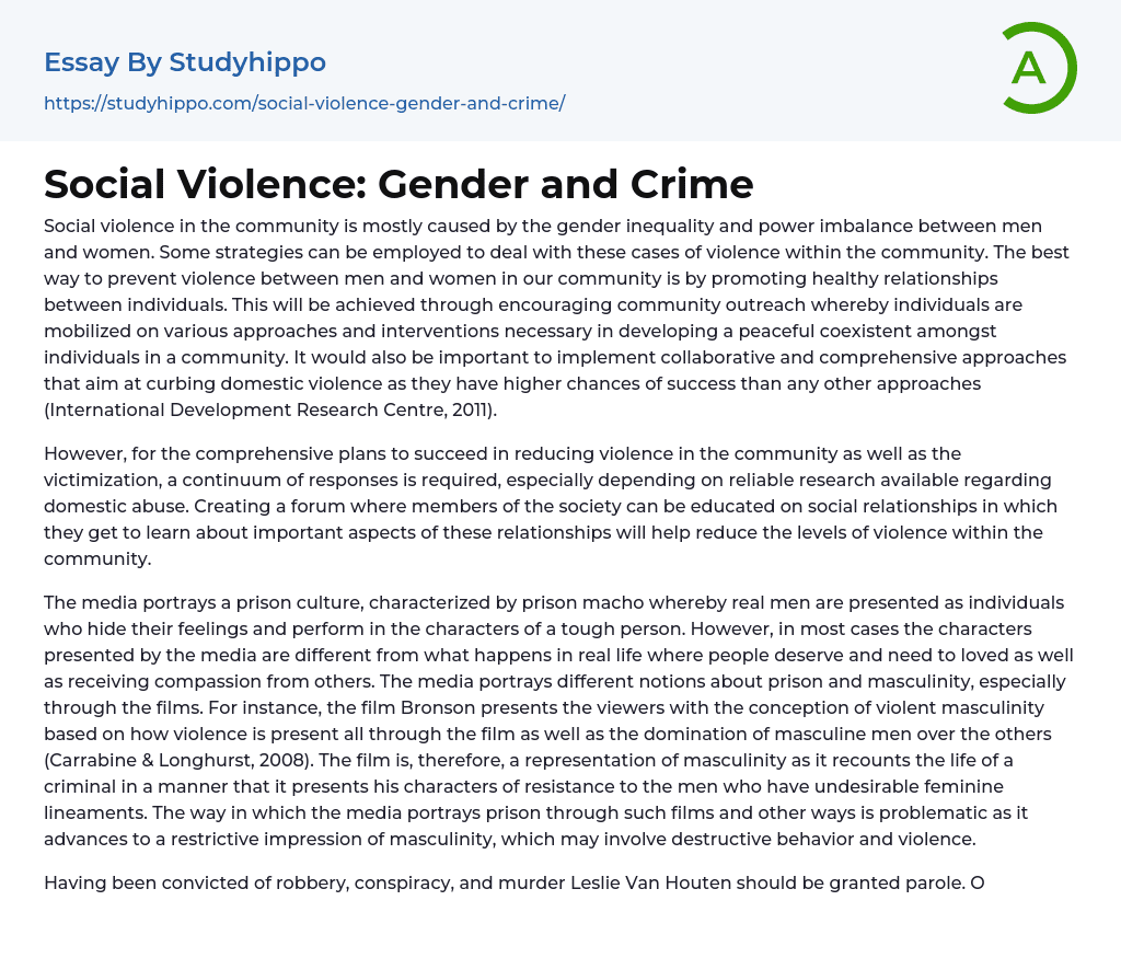 Social Violence: Gender and Crime Essay Example