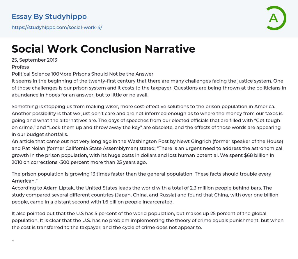 Social Work Conclusion Narrative Essay Example