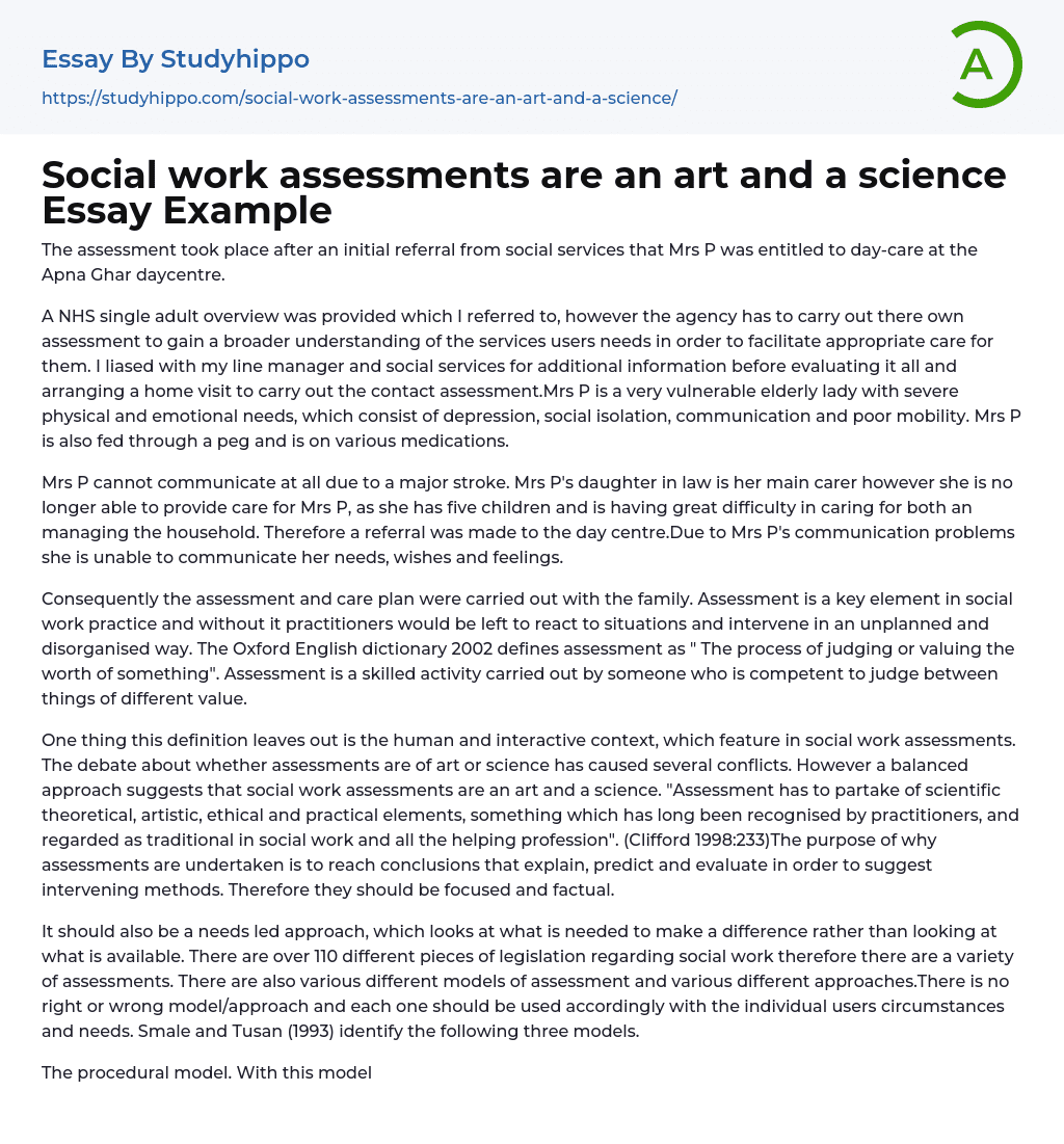 Social work assessments are an art and a science Essay Example