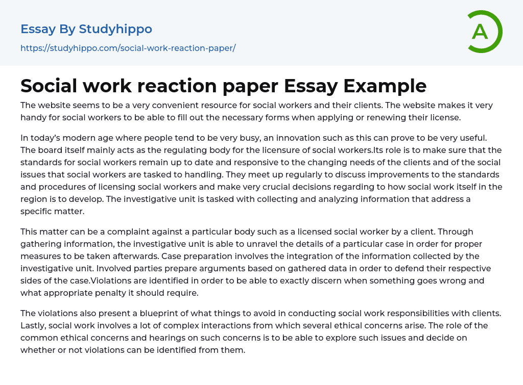 Social work reaction paper Essay Example