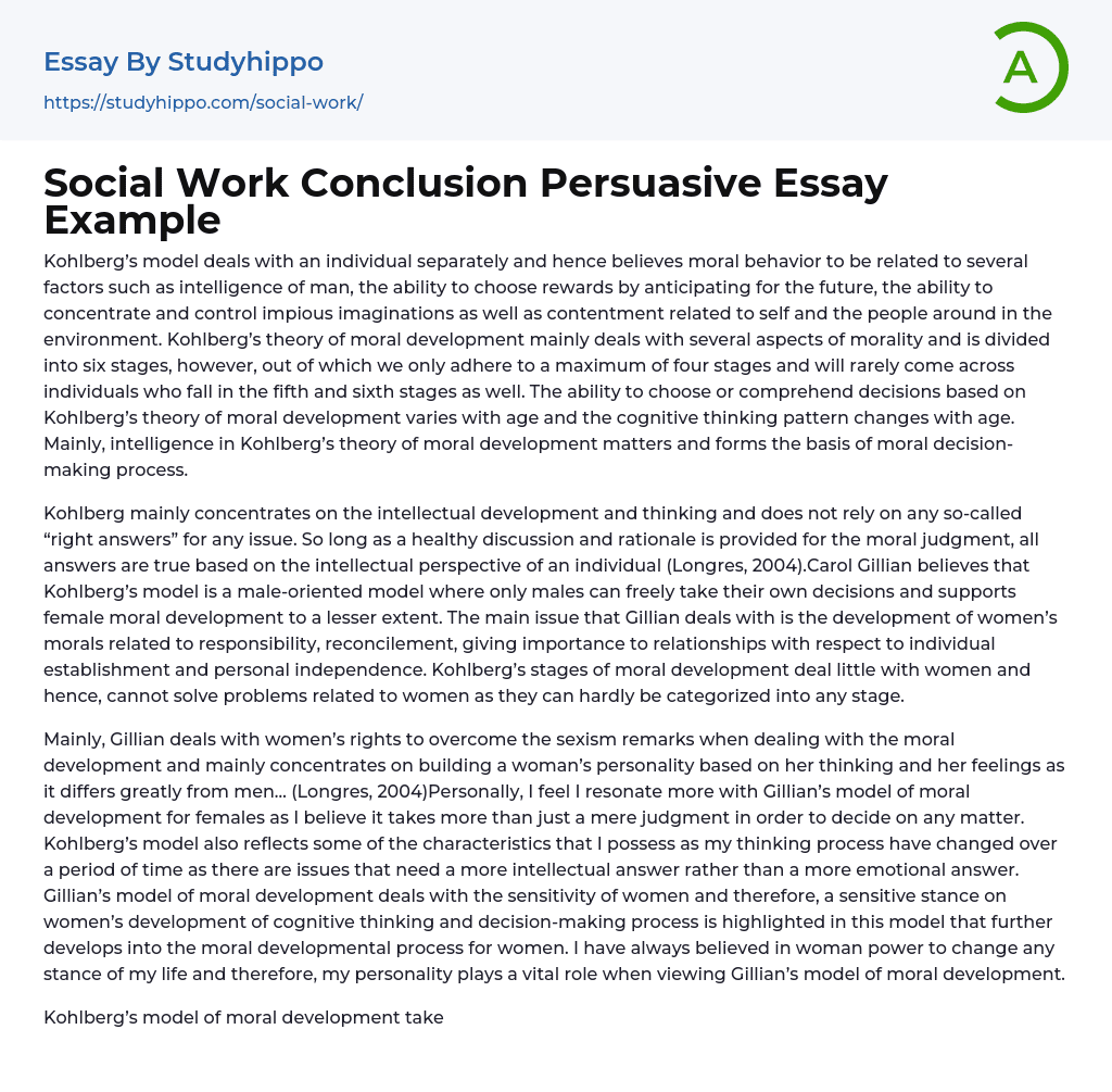 Social Work Conclusion Persuasive Essay Example