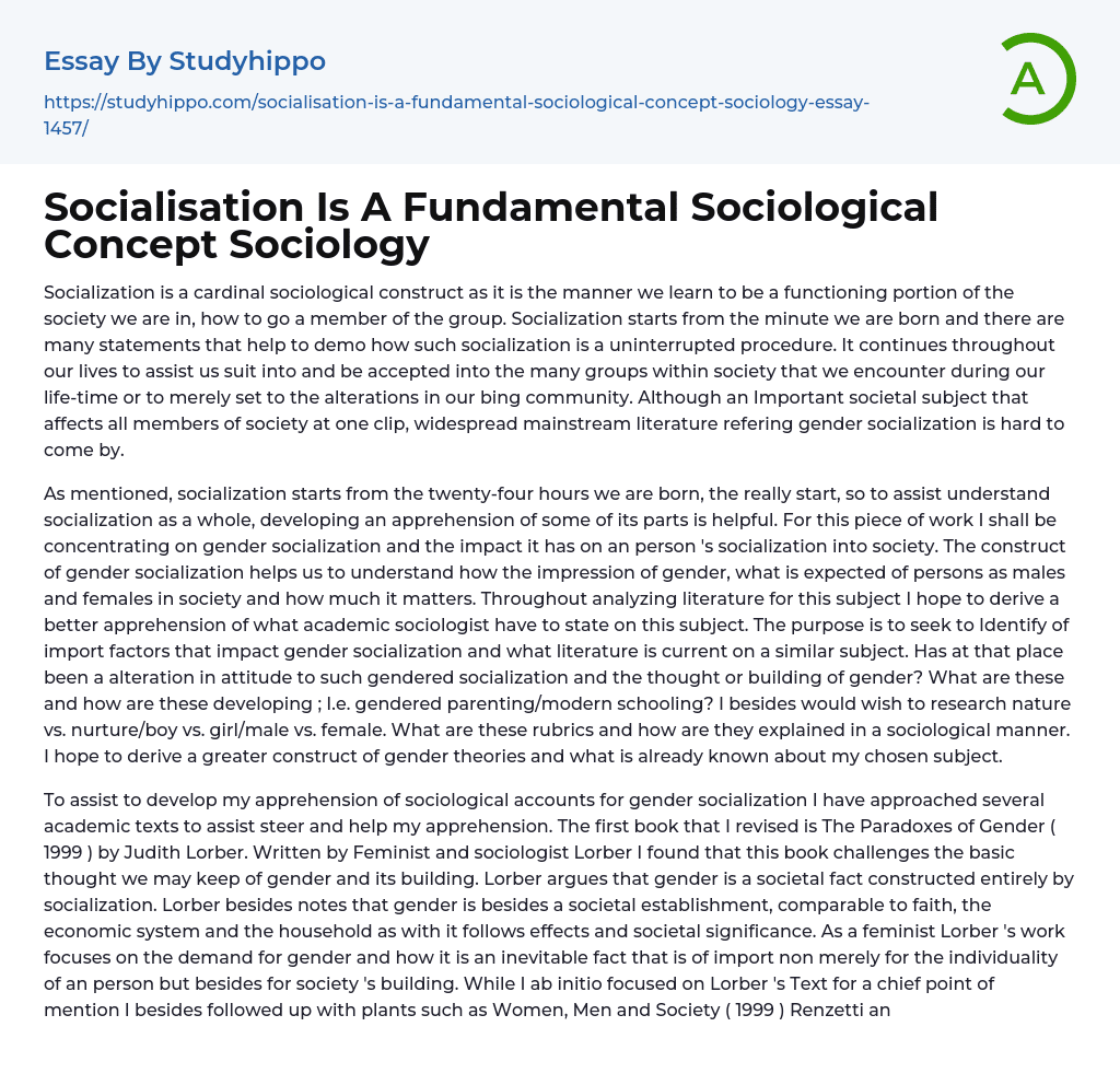 Socialisation Is A Fundamental Sociological Concept Sociology Essay Example