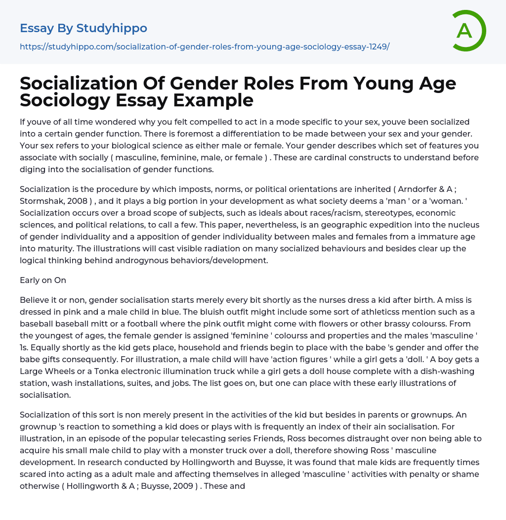 Socialization Of Gender Roles From Young Age Sociology Essay Example