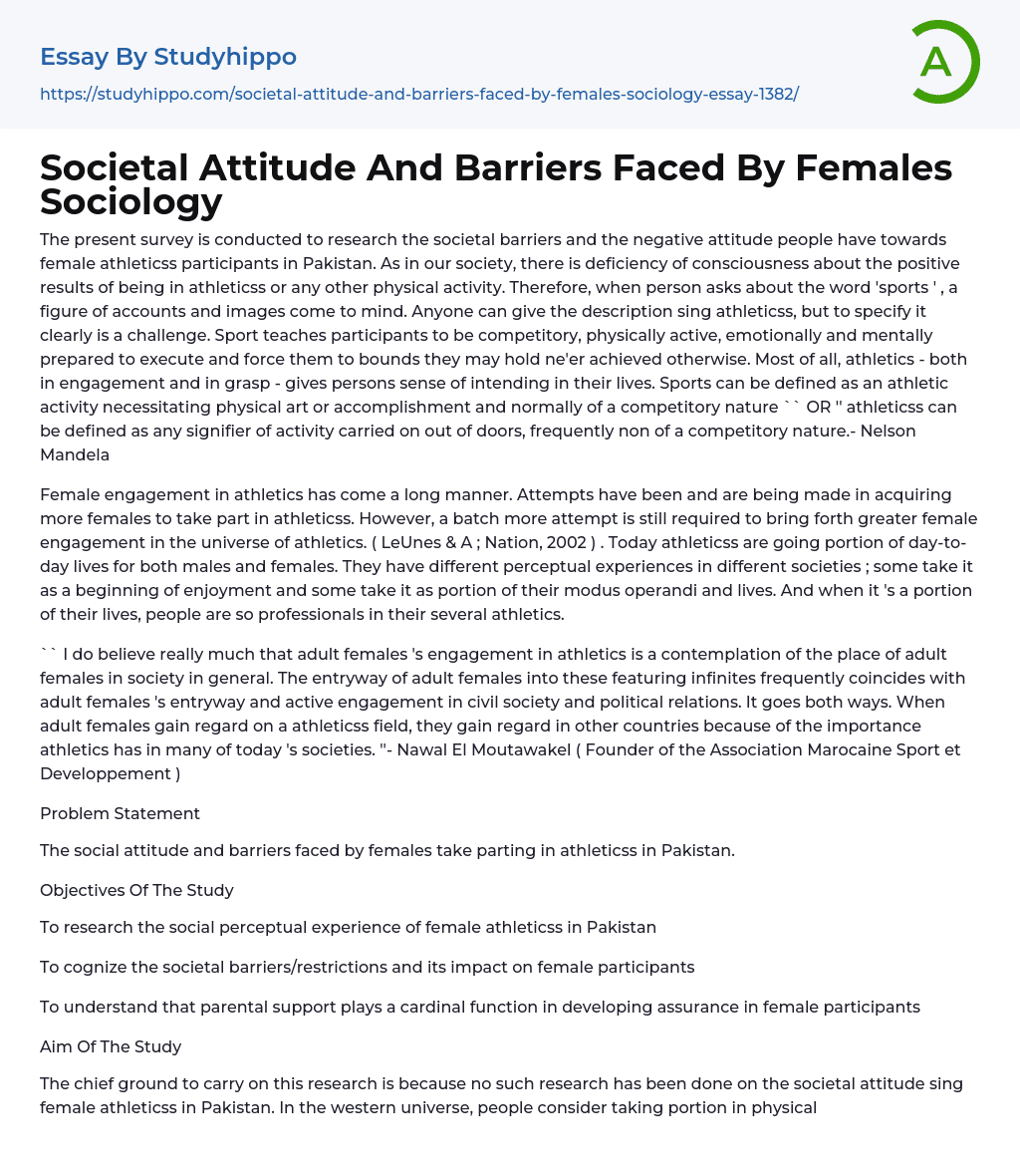 Societal Attitude And Barriers Faced By Females Sociology Essay Example