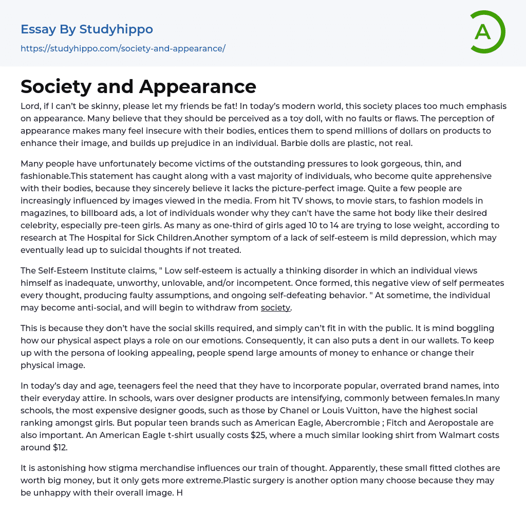 Society and Appearance Essay Example