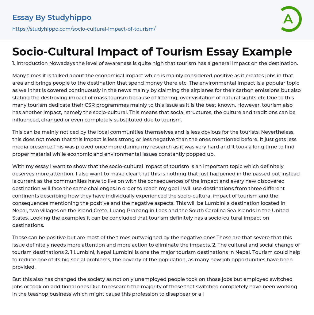 Socio-Cultural Impact of Tourism Essay Example
