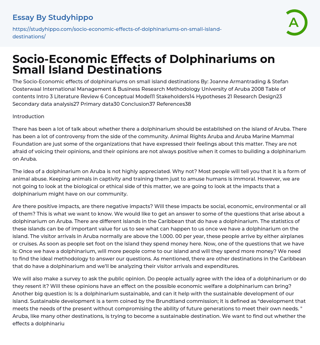 Socio-Economic Effects of Dolphinariums on Small Island Destinations Essay Example