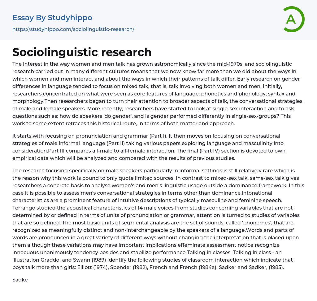 Sociolinguistic research Essay Example