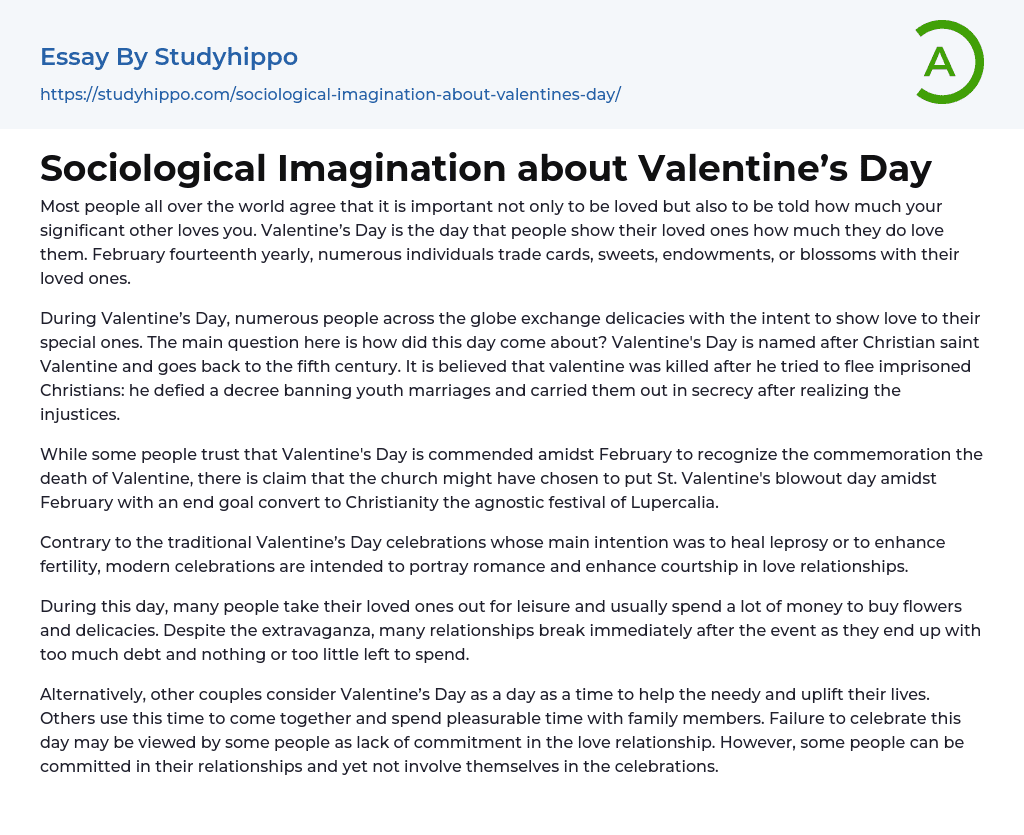 Sociological Imagination About Valentine S Day Essay Example