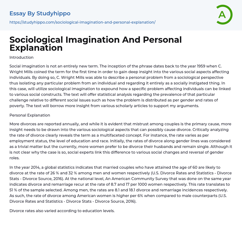 Sociological Imagination And Personal Explanation Essay Example