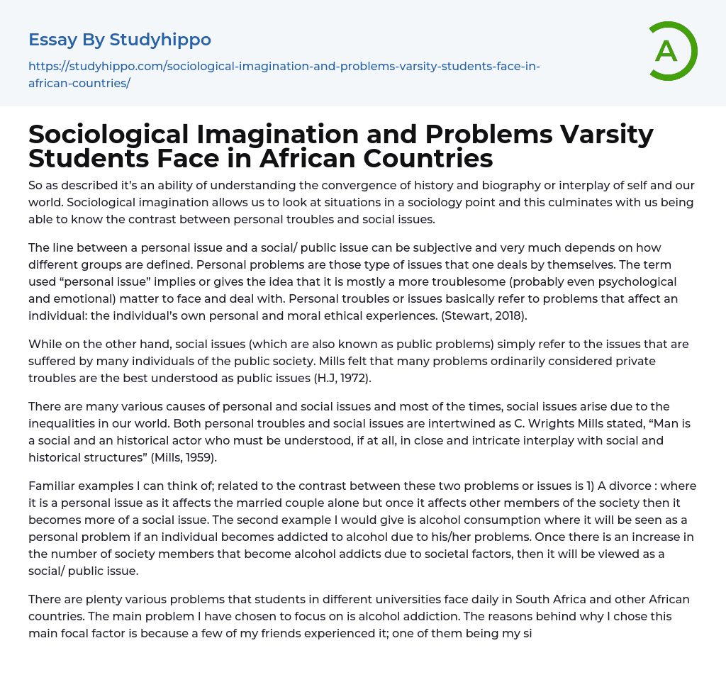 Sociological Imagination and Problems Varsity Students Face in African Countries Essay Example