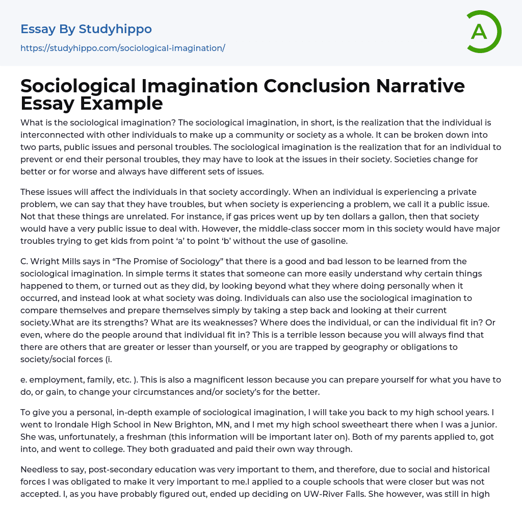 Sociological Imagination Conclusion Narrative Essay Example