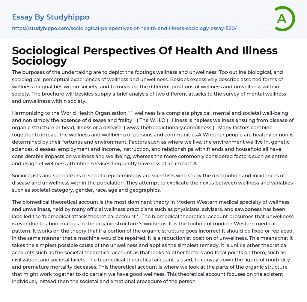 Sociological Perspectives Of Health And Illness Sociology Essay Example