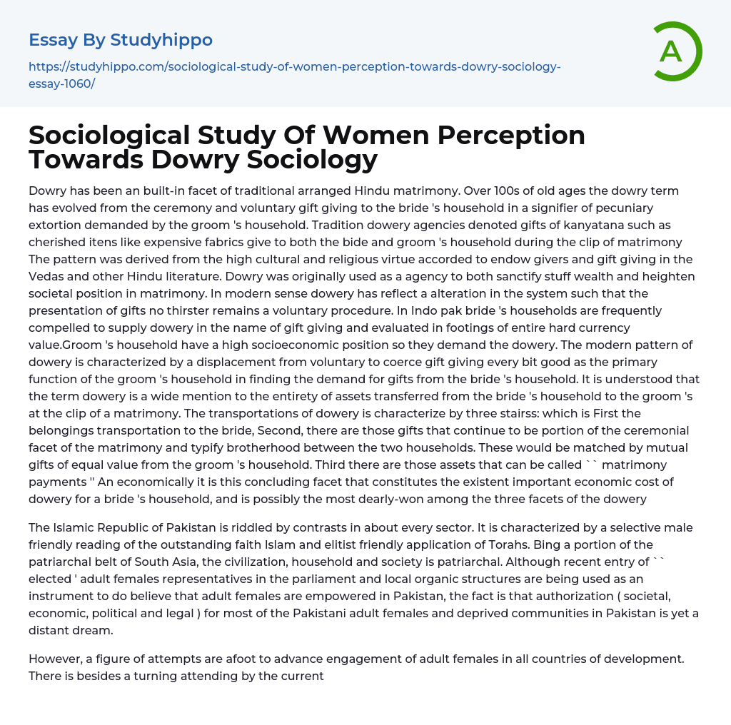 Sociological Study Of Women Perception Towards Dowry Sociology Essay Example