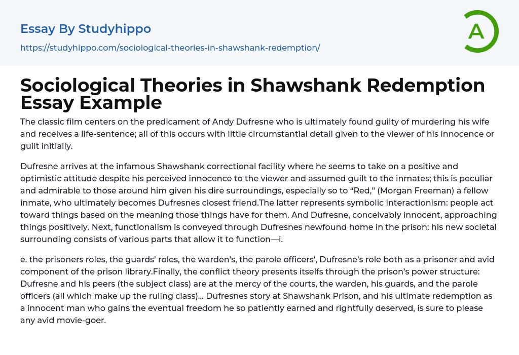 Sociological Theories in Shawshank Redemption Essay Example