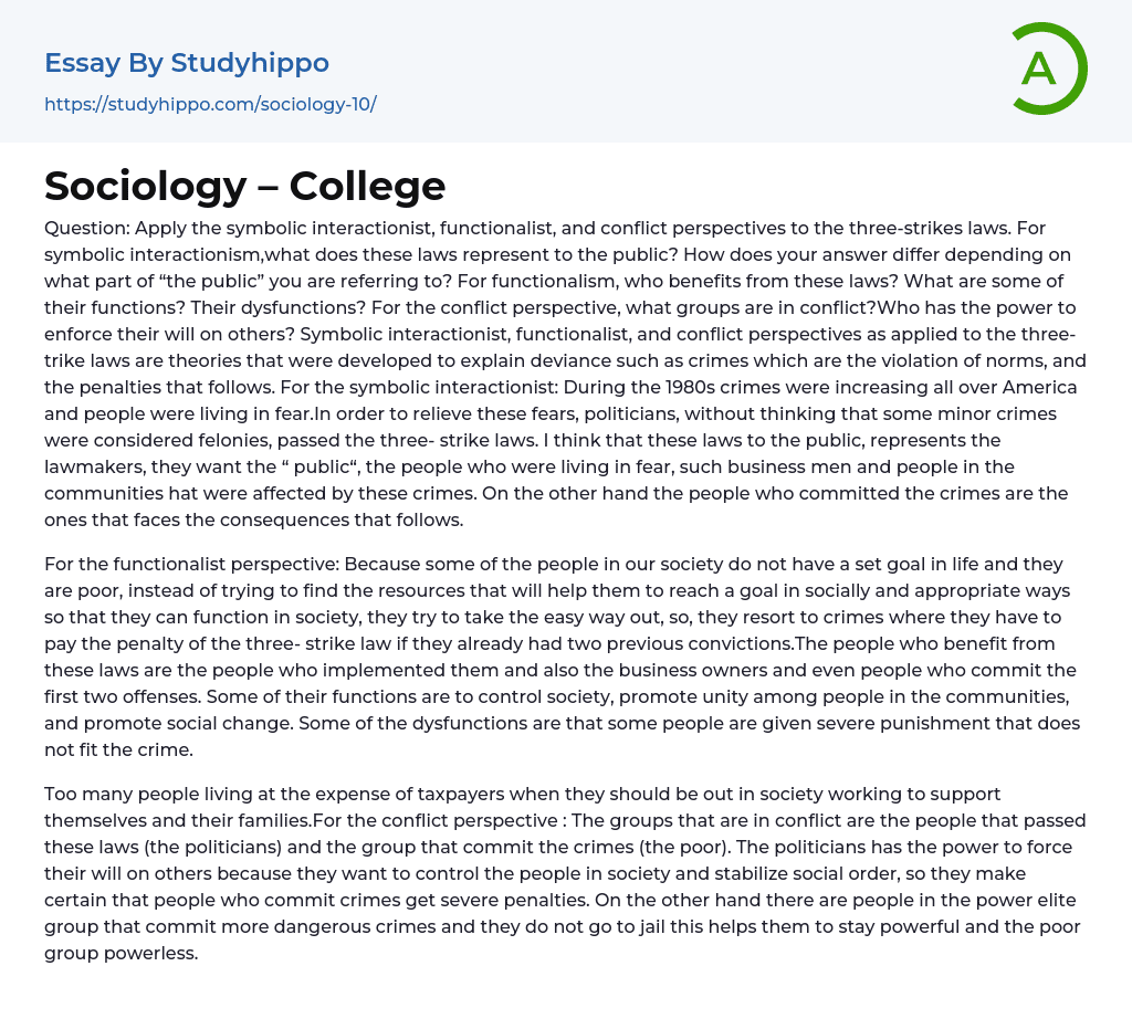 Sociology – College Essay Example