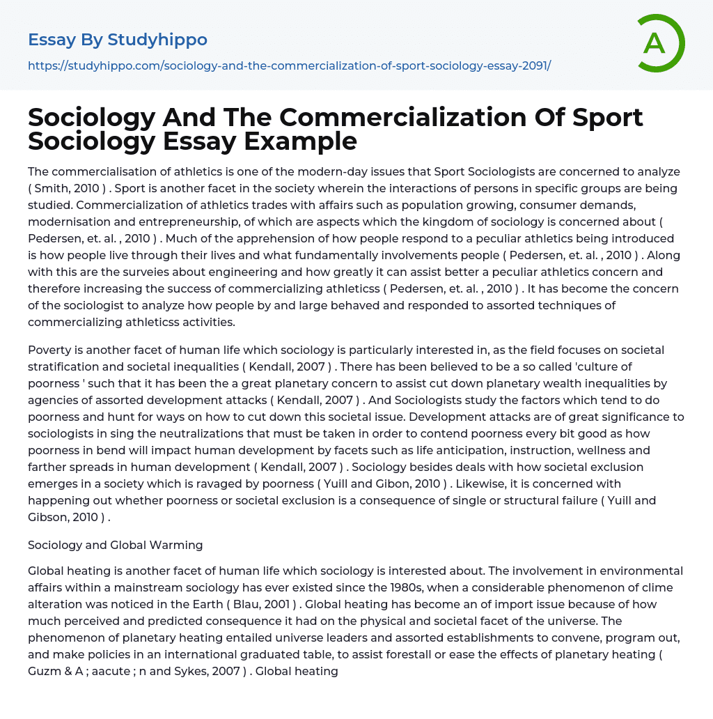 Sociology And The Commercialization Of Sport Sociology Essay Example