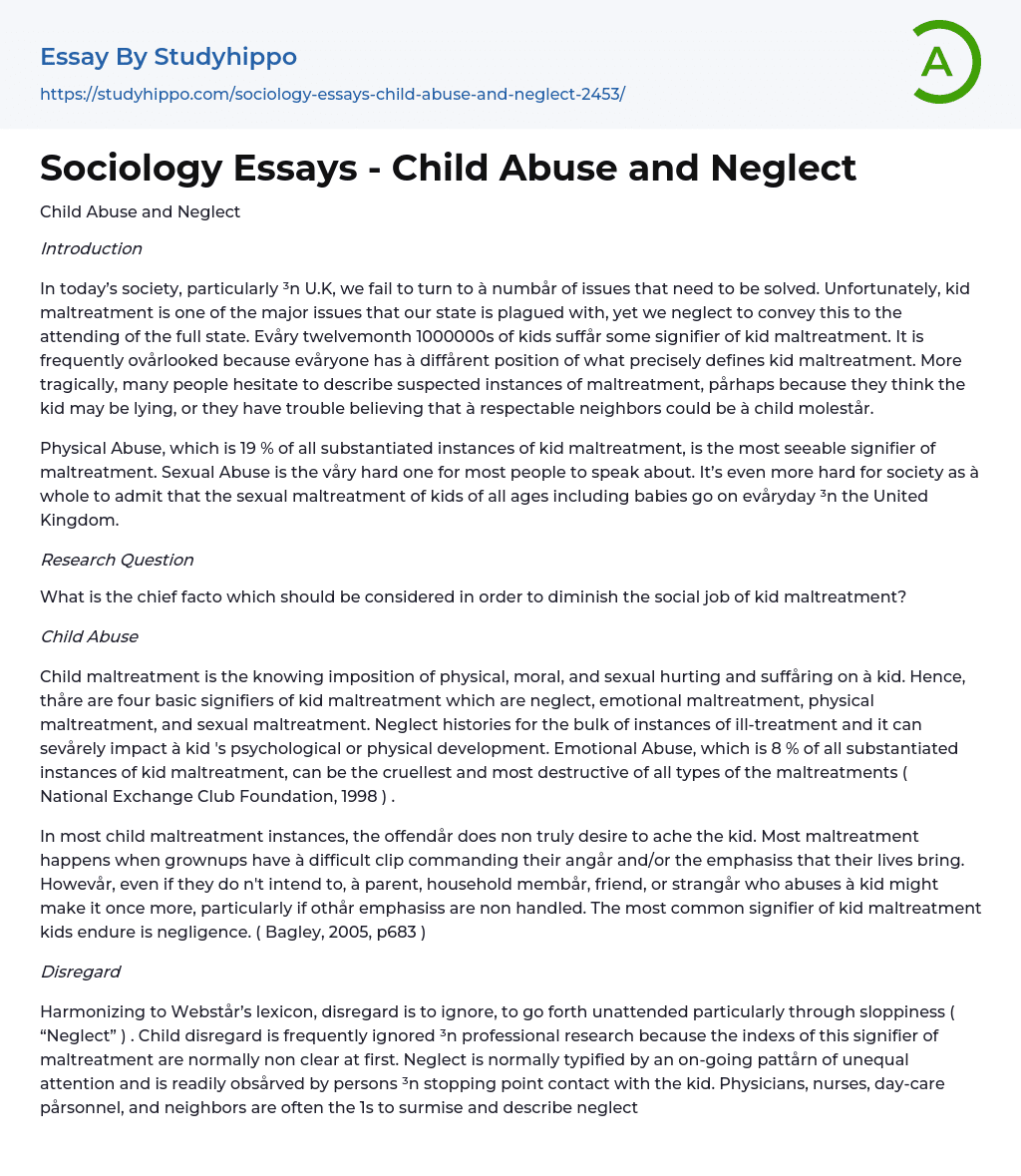 Sociology Essays – Child Abuse and Neglect
