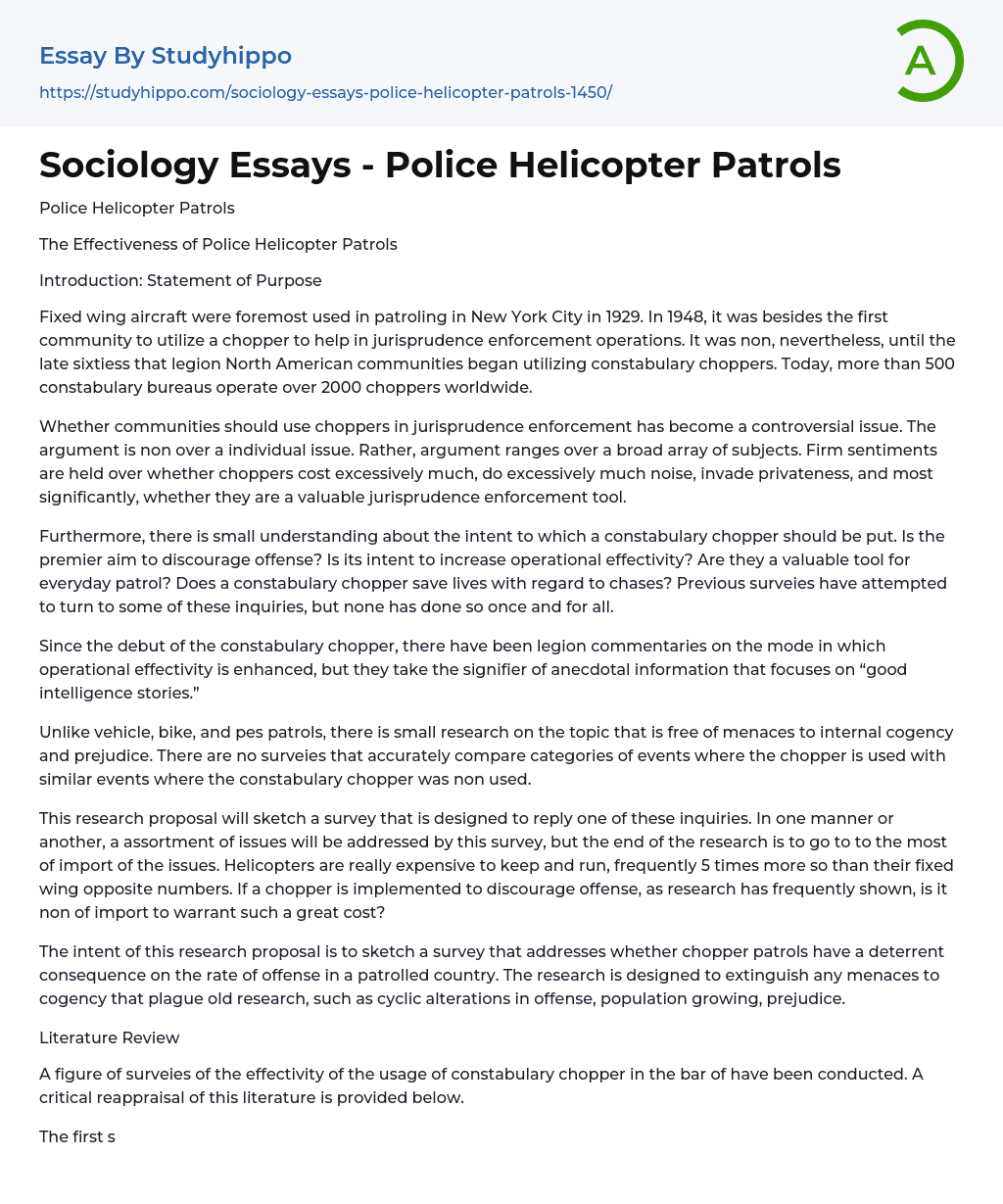Sociology Essays – Police Helicopter Patrols