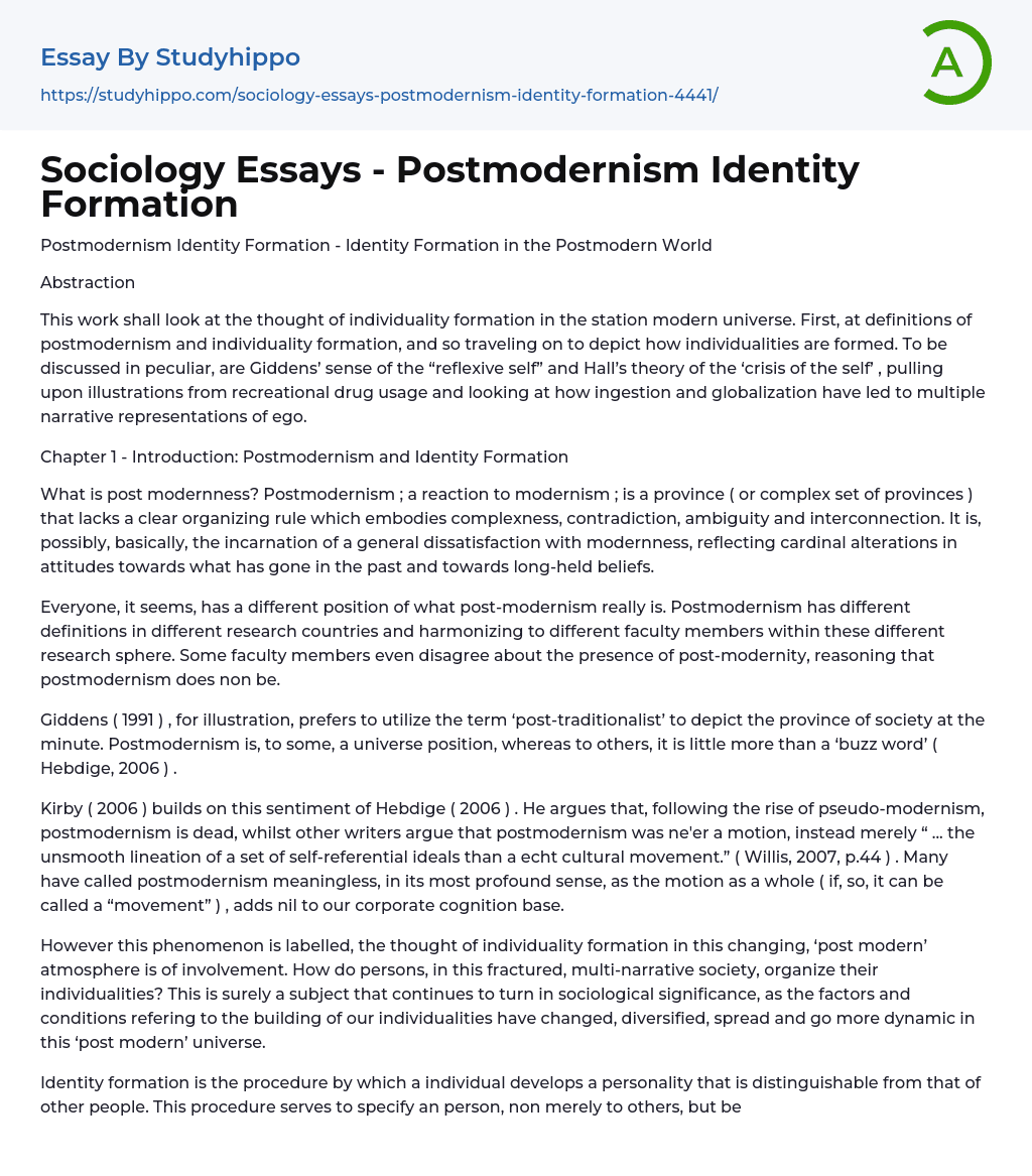 Sociology Essays – Postmodernism Identity Formation