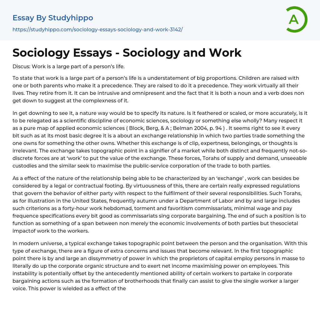 Sociology Essays – Sociology and Work