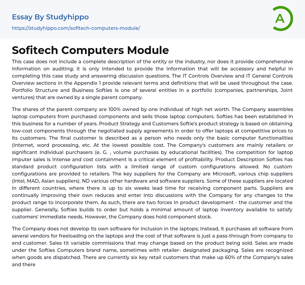 Sofitech Computers Module Essay Example