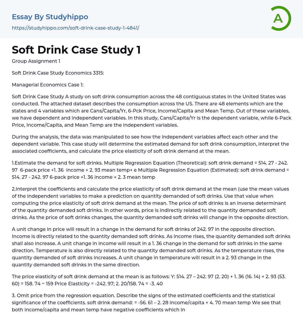 Soft Drink Case Study 1 Essay Example